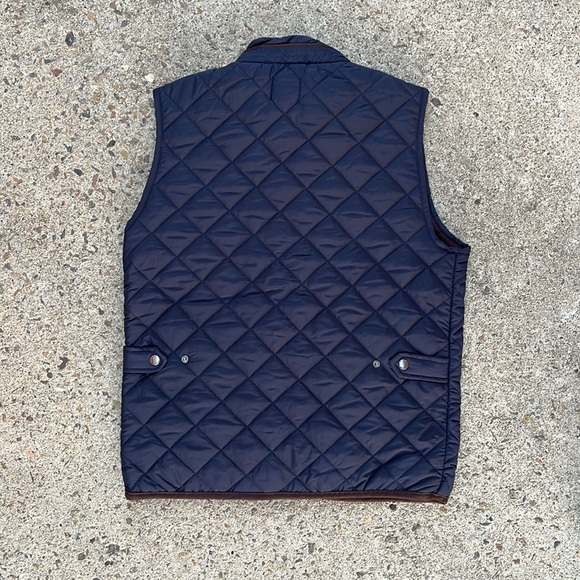 TAHARI Quilted Vest Zipper Pockets Navy Blue Brown Trim Size XXL New NWT - Picture 6 of 9